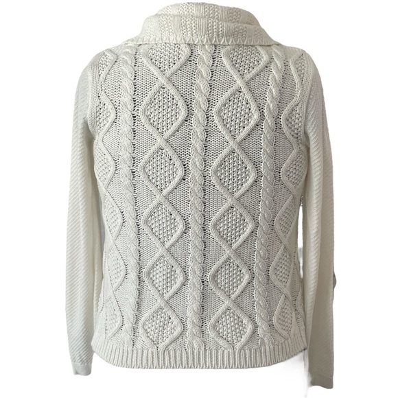 CAbi open cable knit mix media beige cardigan 100% cotton, trapped front Sz: XS - Picture 5 of 10